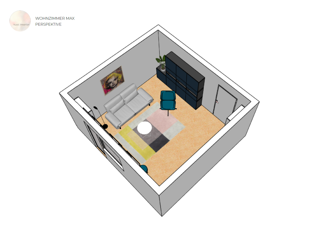 kust interior 3D Grundriss Wohnzimmer Midcentury Bauhaus (3)