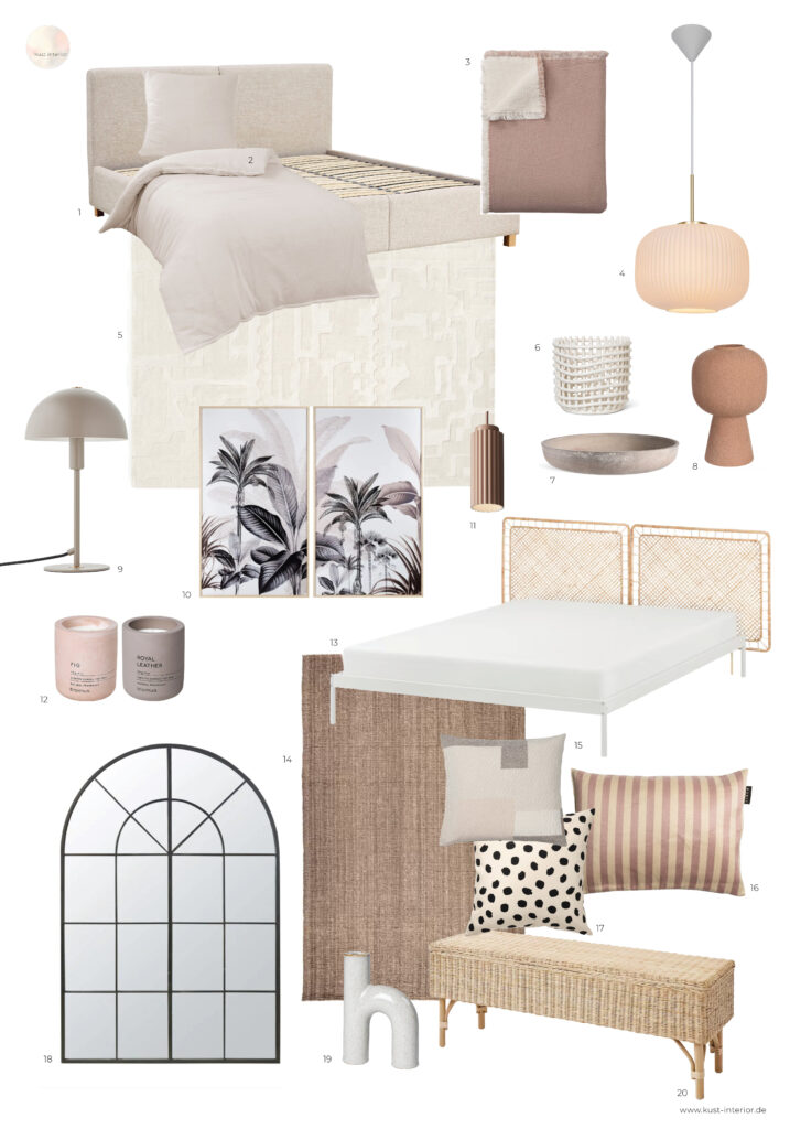 Moderner Boho Stil Schlafzimmer sanftes Rosa